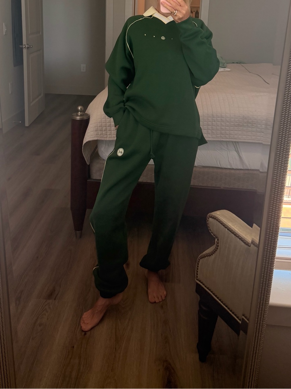 Nike Green and Cream Hooded Sweatshirt
